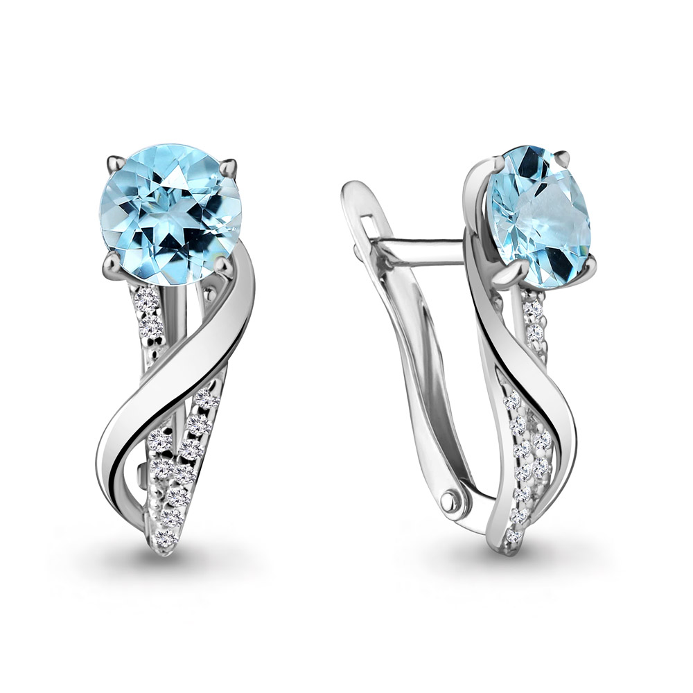 4405402А Серьги из Серебра с топазами скай блю, фианитами