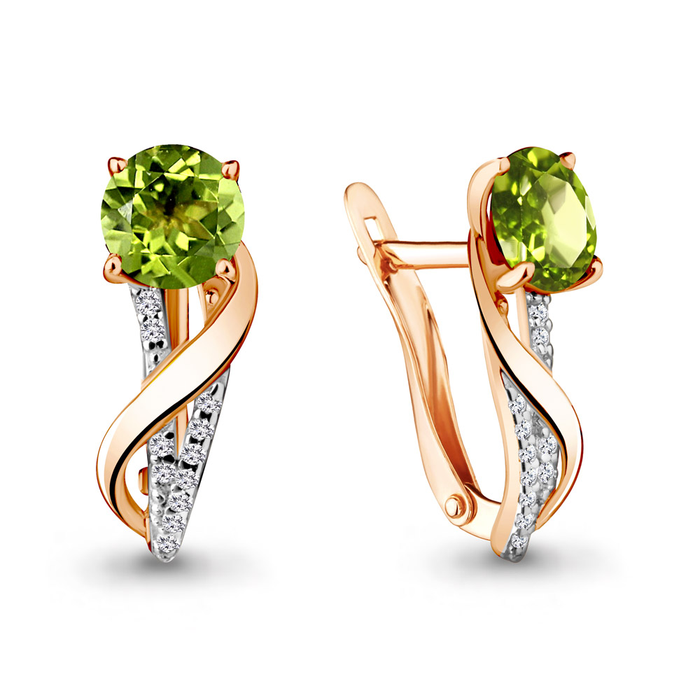 4405407А Серьги из Золота с фианитами, хризолитами