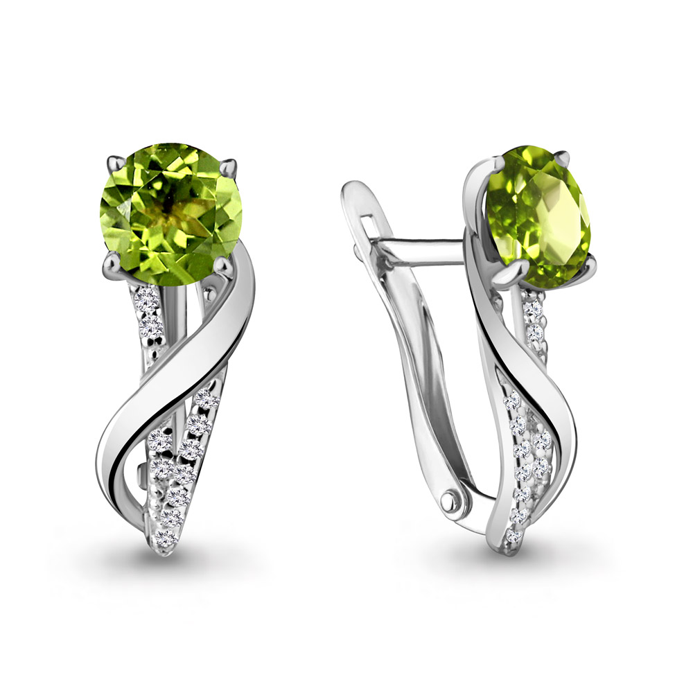 4405407А Серьги из Серебра с фианитами, хризолитами