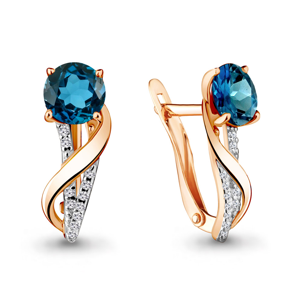 4405408А Серьги из Золота с топазами лондон блю, фианитами