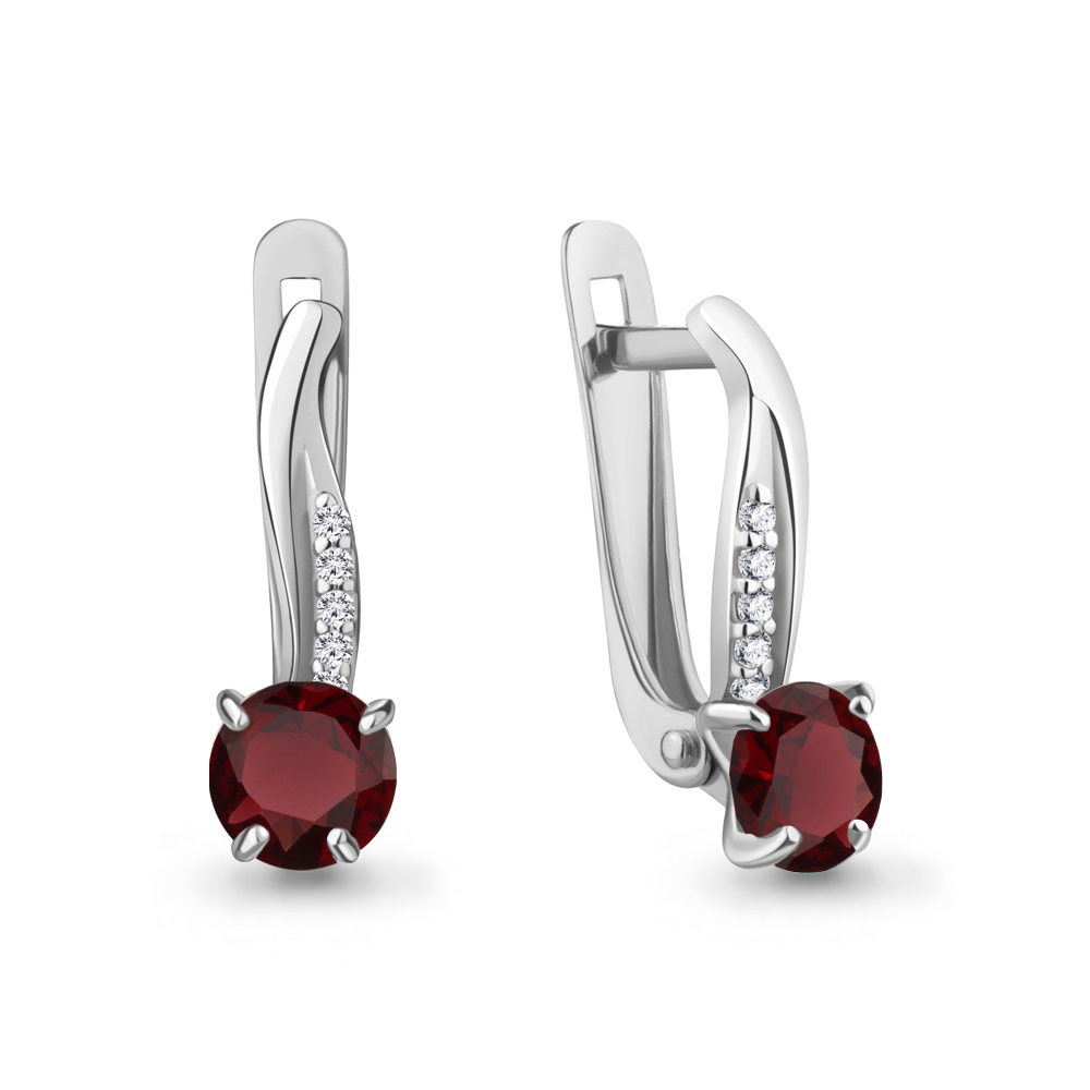 4406003А Серьги из Серебра с гранатами, фианитами