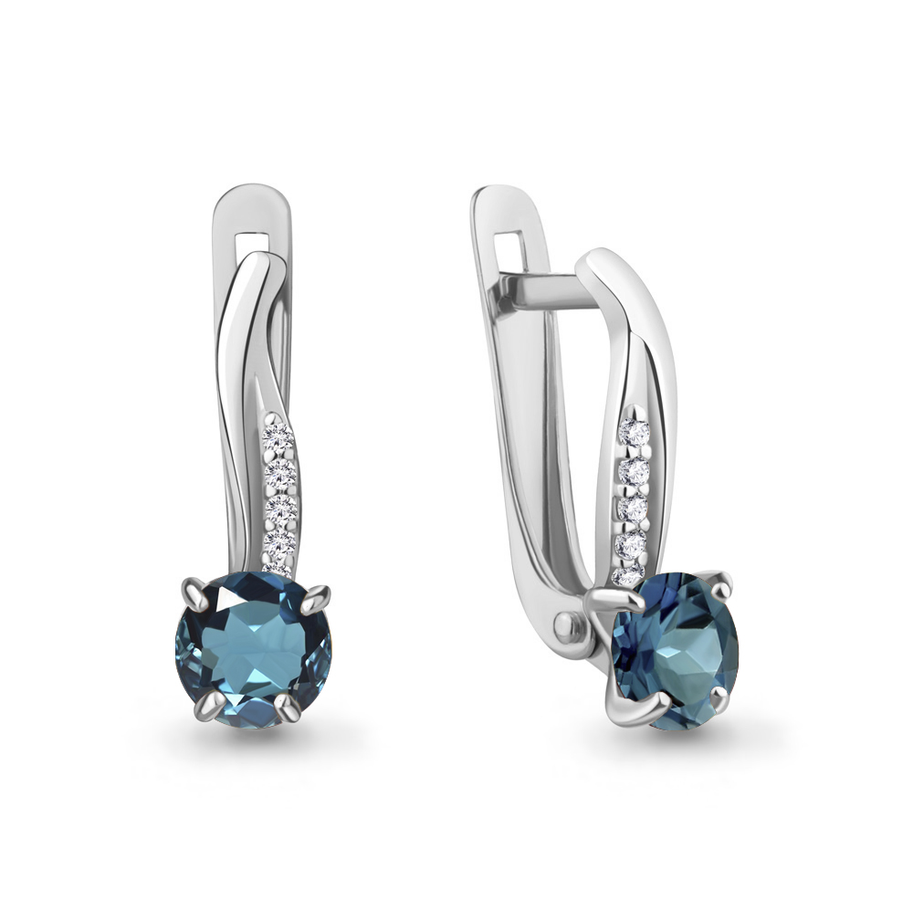 4406008А Серьги из Серебра с топазами лондон блю, фианитами