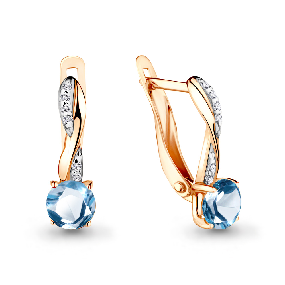 4406105А Серьги из Золота с топазами свисс блю, фианитами