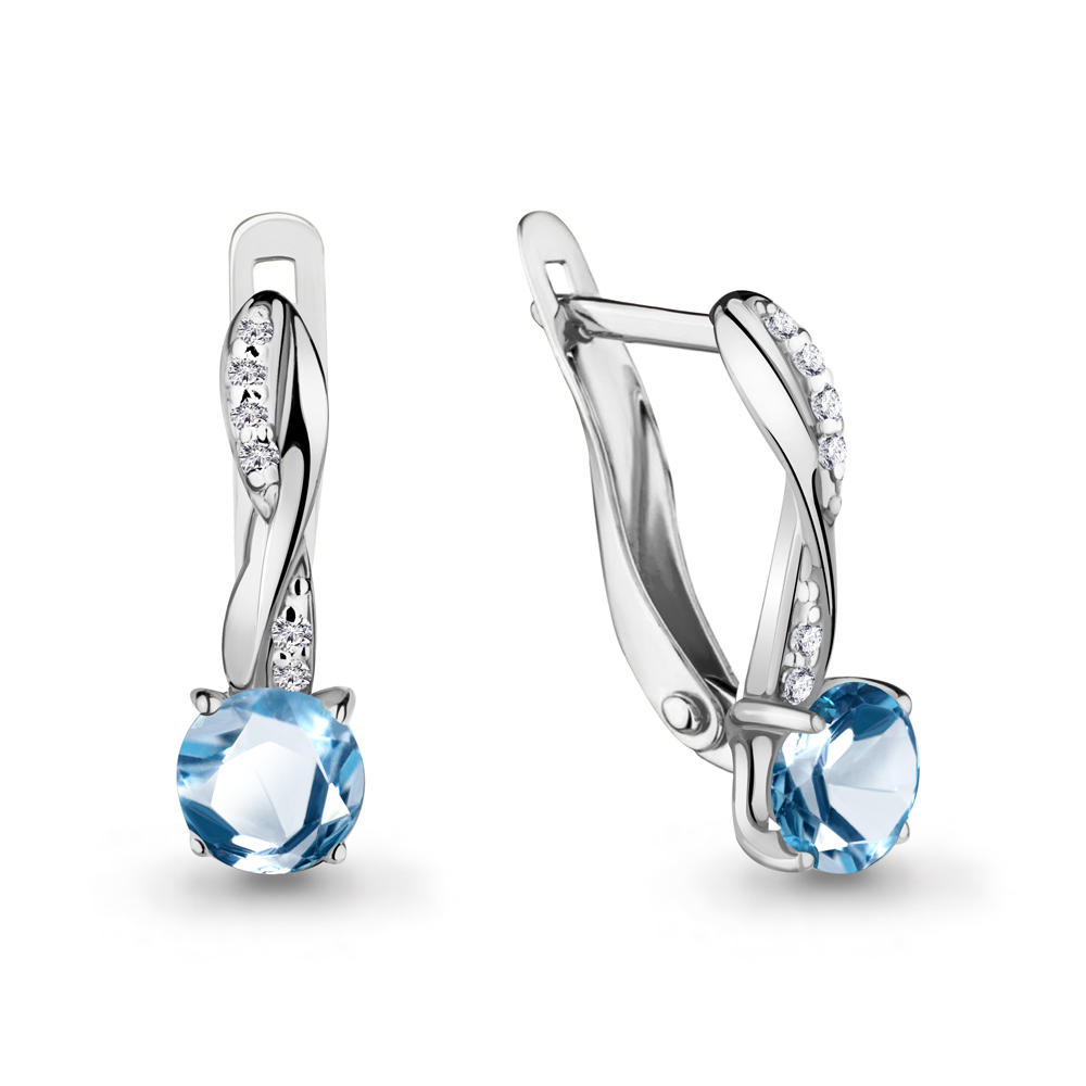 4406105А Серьги из Серебра с топазами свисс блю, фианитами