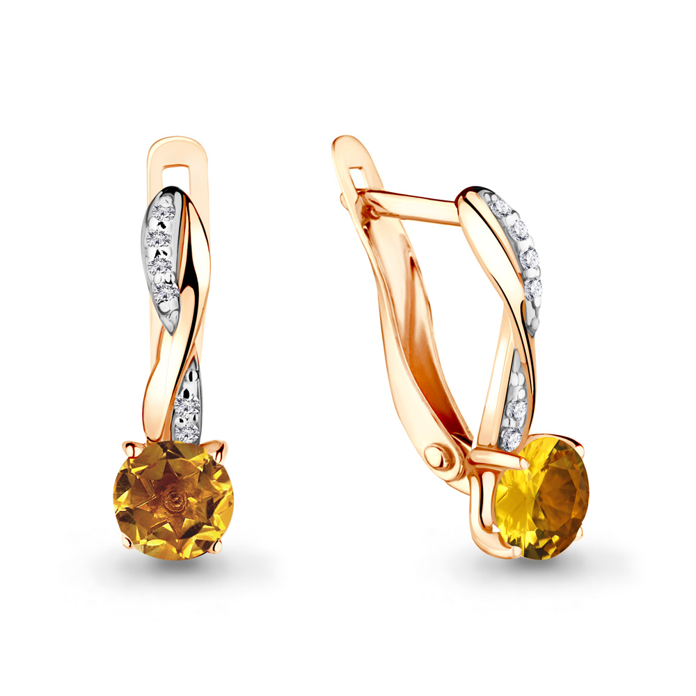 4406106А Серьги из Золота с фианитами, цитринами