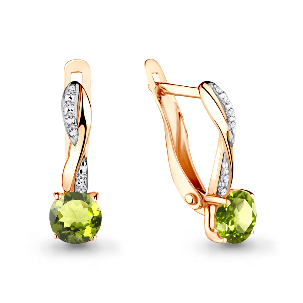 4406107А Серьги из Золота с фианитами, хризолитами