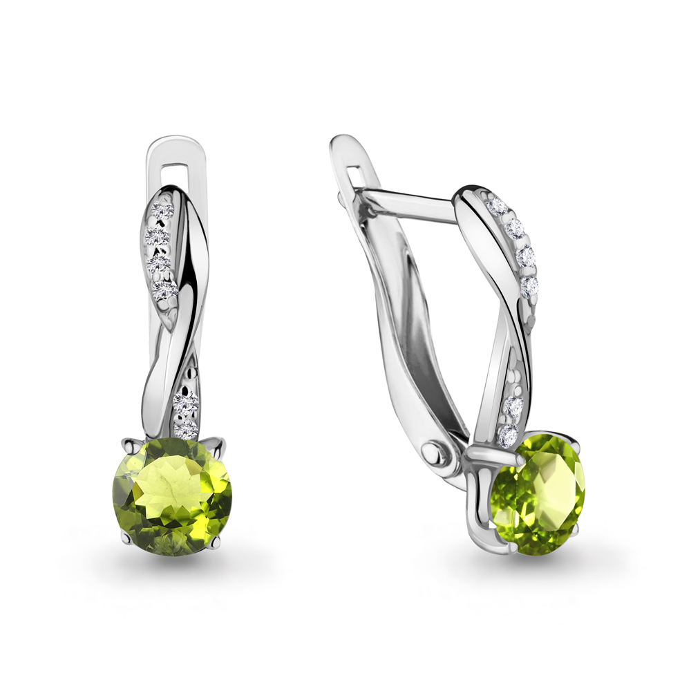 4406107А Серьги из Серебра с фианитами, хризолитами