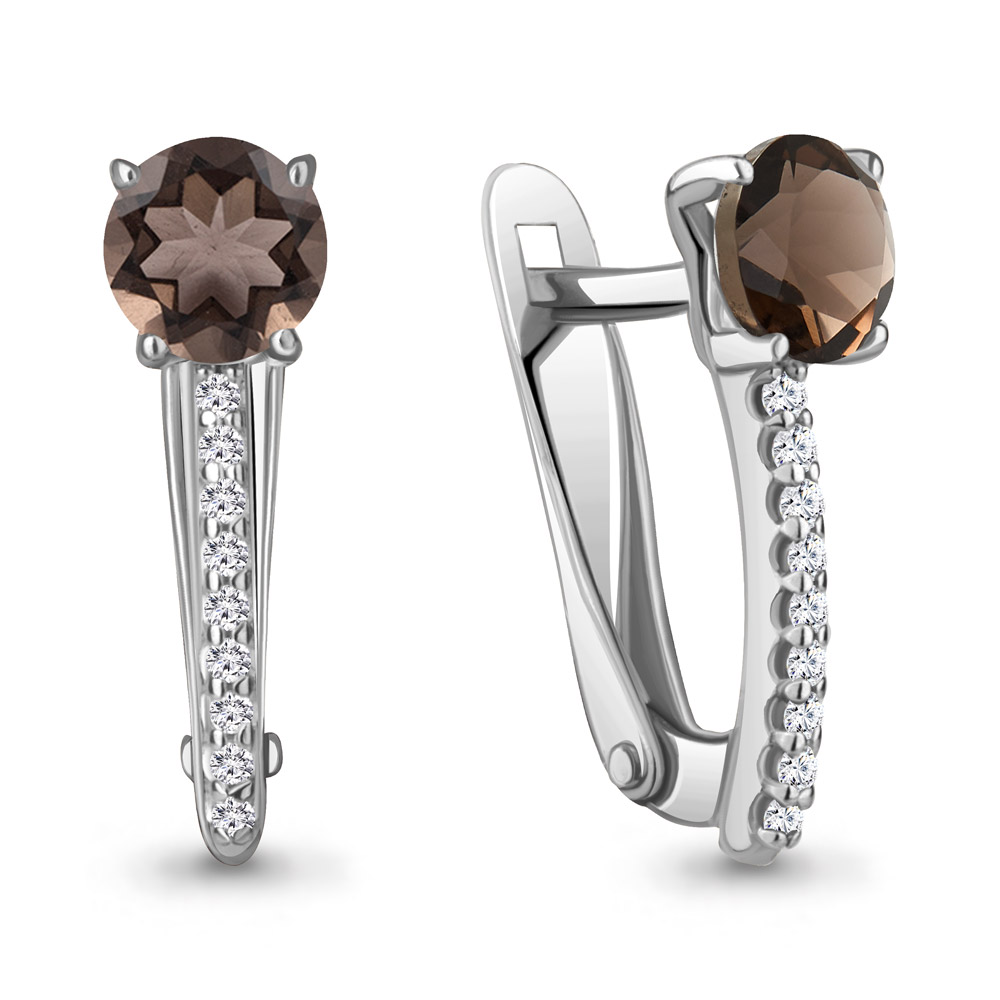 4406201А Серьги из Серебра с кварцами дымчатыми, фианитами