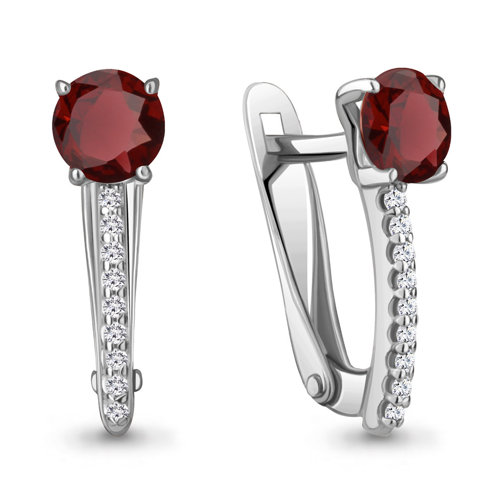 4406203А Серьги из Серебра с гранатами, фианитами