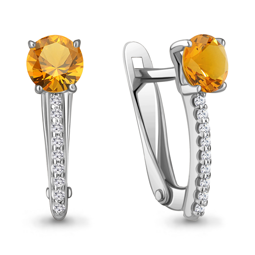 4406206А Серьги из Серебра с фианитами, цитринами