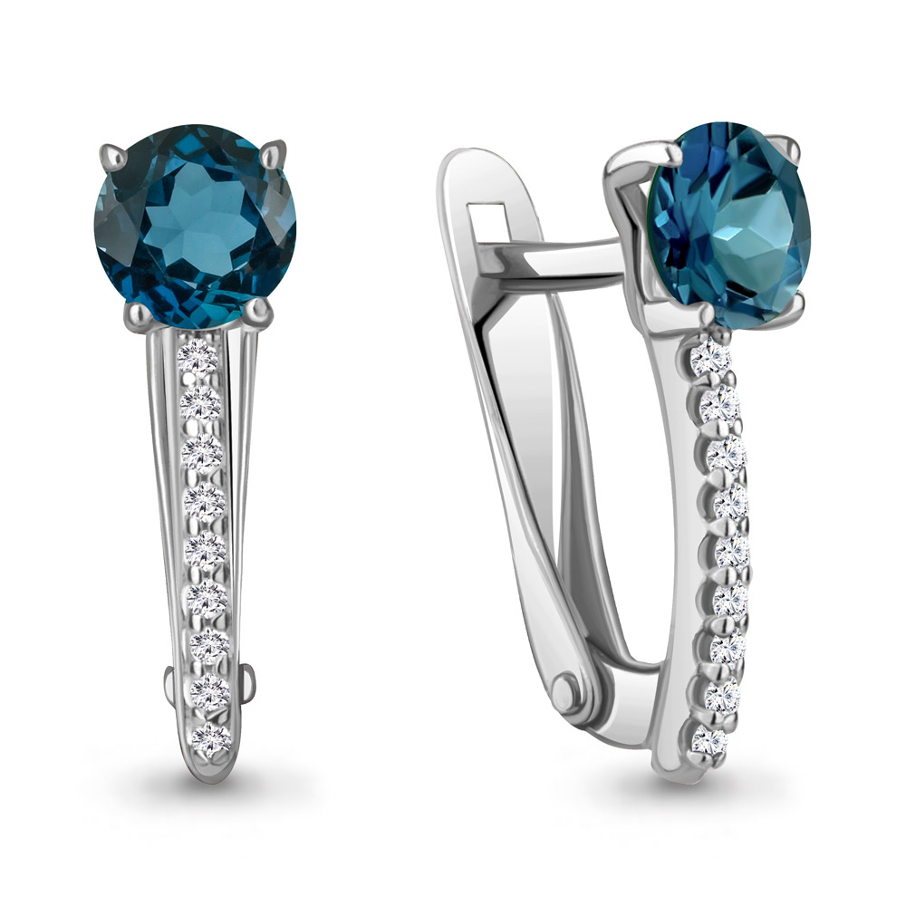 4406208А Серьги из Серебра с топазами лондон блю, фианитами