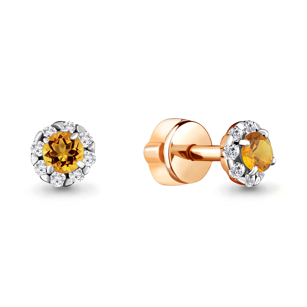 4407506А Серьги из Золота с фианитами, цитринами