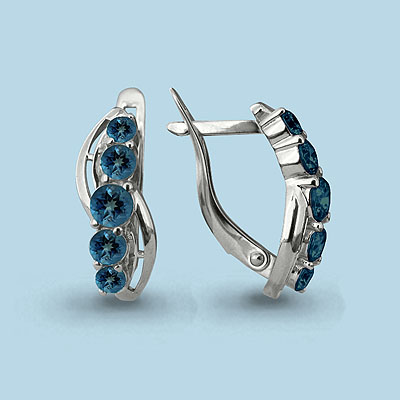 4407608 Серьги из Серебра с топазами лондон блю