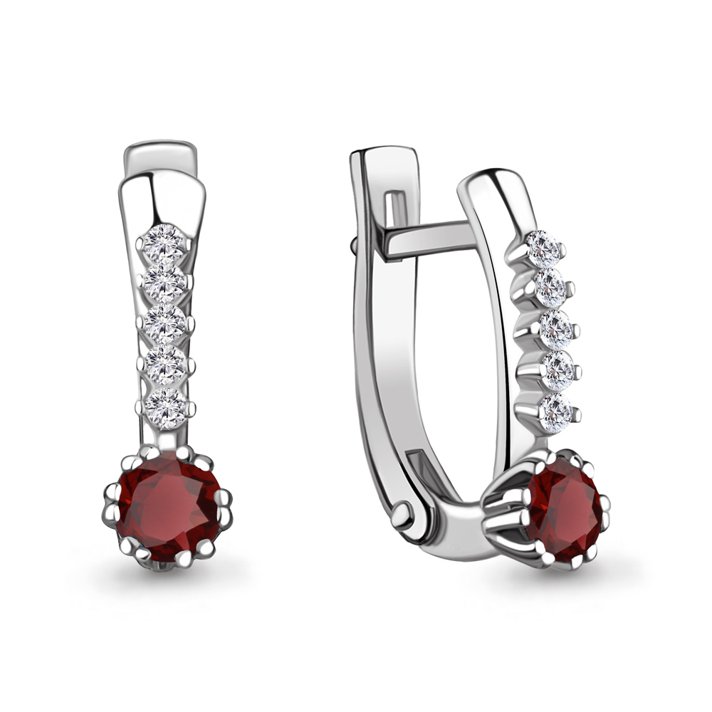 4408103А Серьги из Серебра с гранатами, фианитами