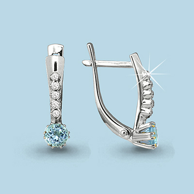 4408105А Серьги из Серебра с топазами свисс блю, фианитами