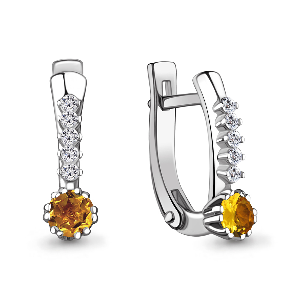 4408106А Серьги из Серебра с фианитами, цитринами