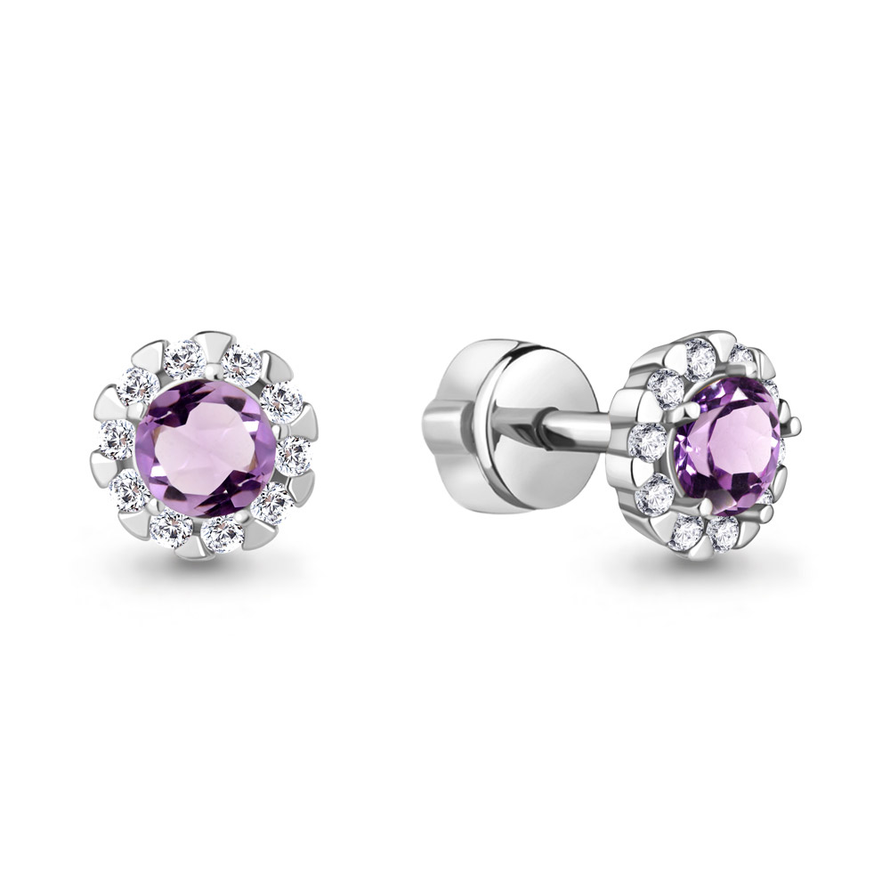 4408504А Серьги из Серебра с аметистами, фианитами