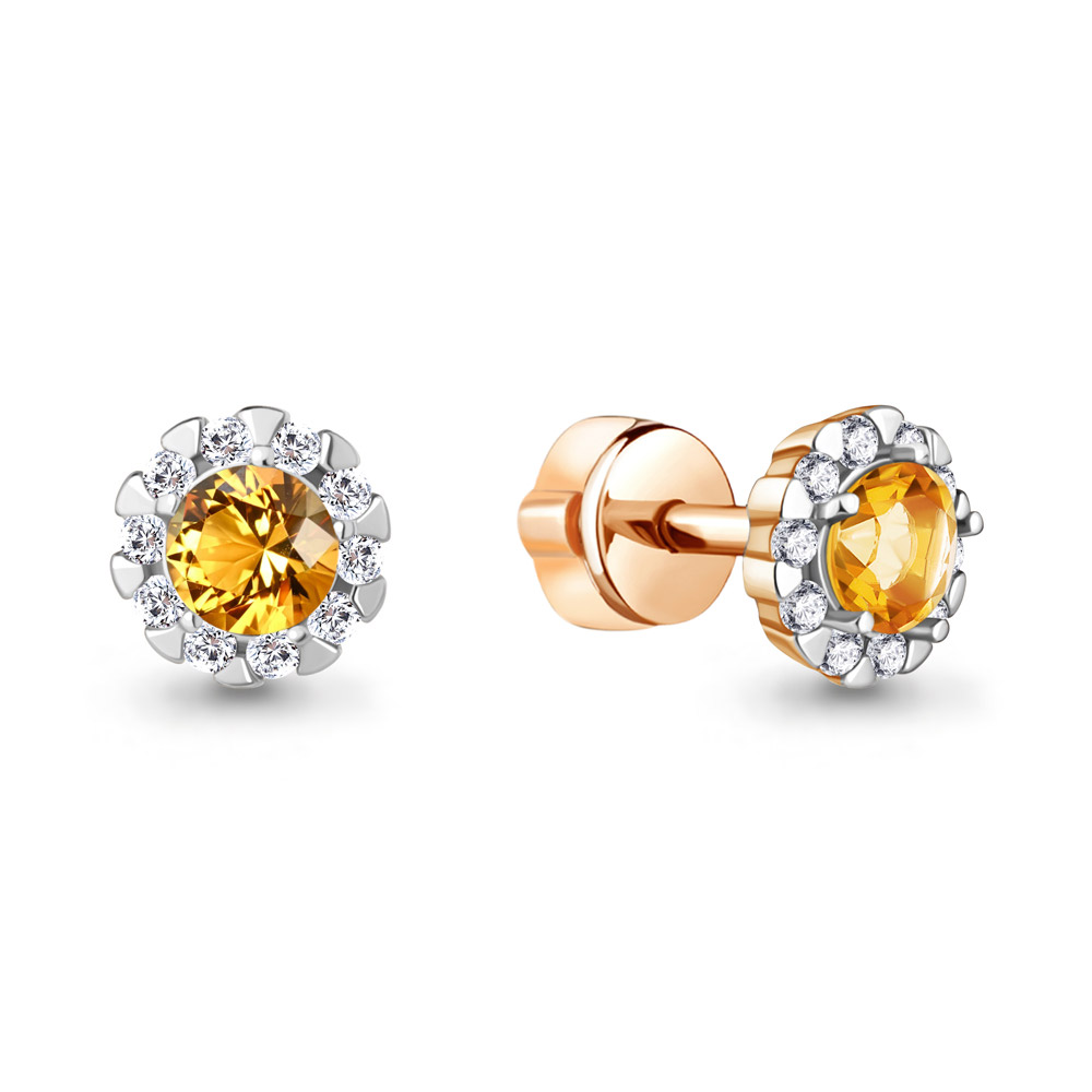 4408506А Серьги из Золота с фианитами, цитринами