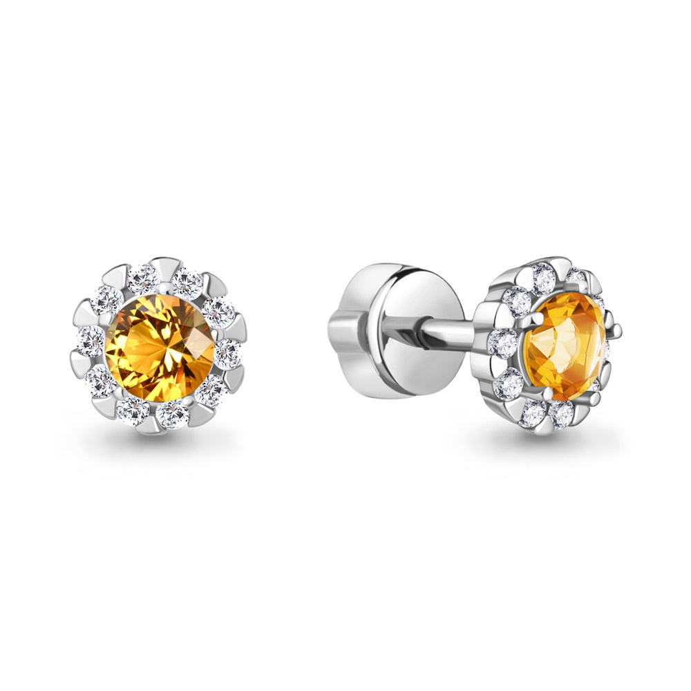 4408506А Серьги из Серебра с фианитами, цитринами