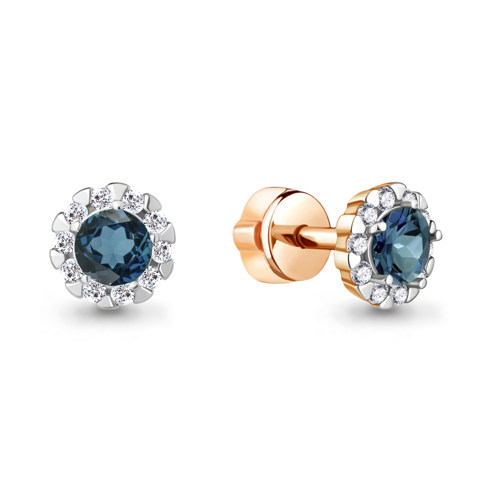 4408508А Серьги из Золота с топазами лондон блю, фианитами
