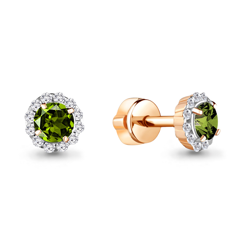 4408607А Серьги из Золота с фианитами, хризолитами