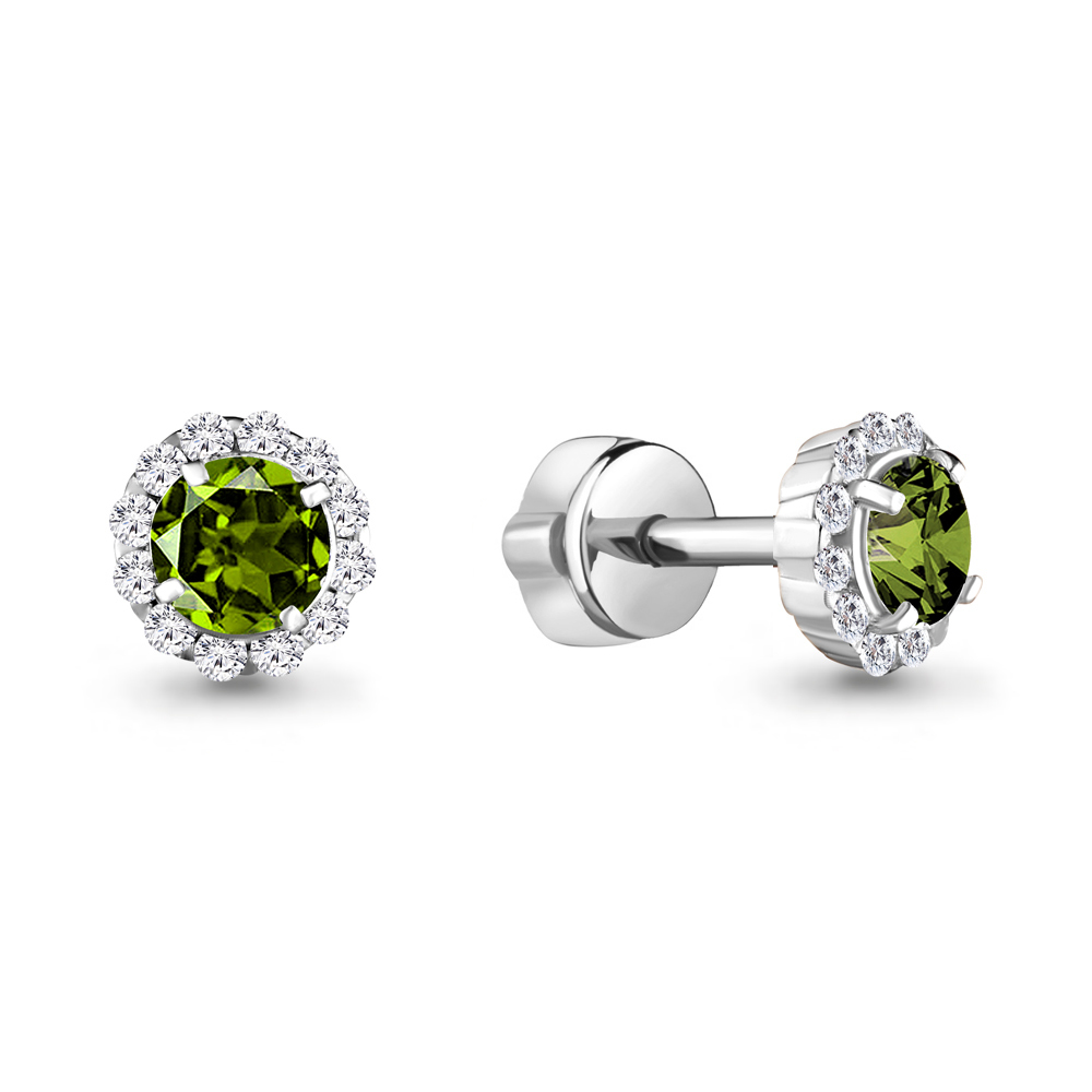 4408607А Серьги из Серебра с фианитами, хризолитами