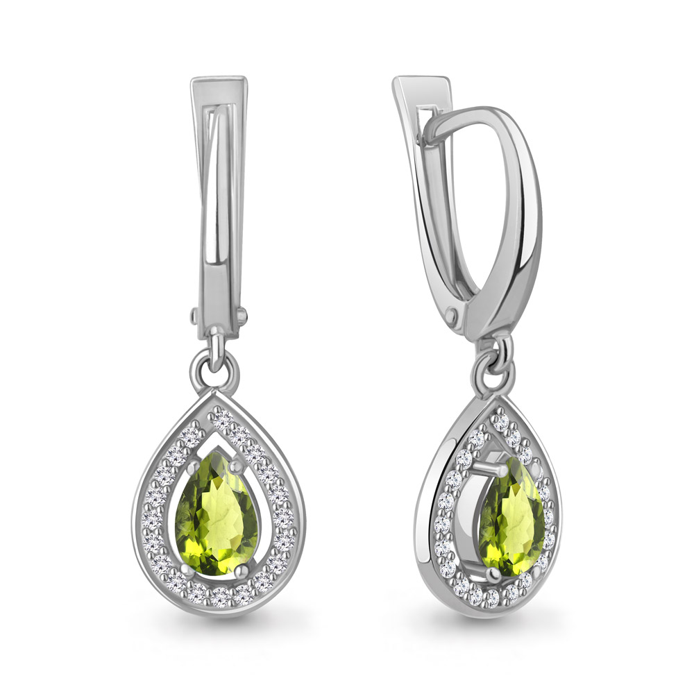 4410207А Серьги из Серебра с фианитами, хризолитами