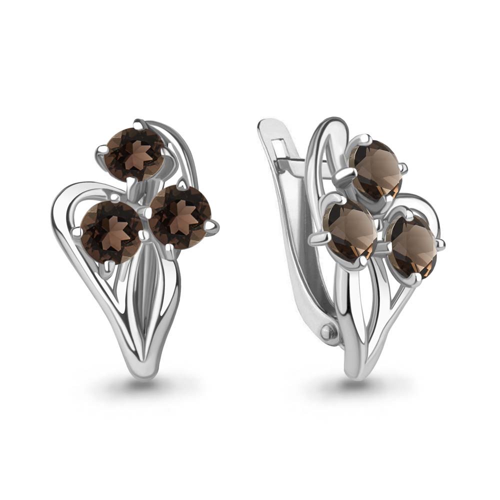 4411301 Серьги из Серебра с кварцами дымчатыми