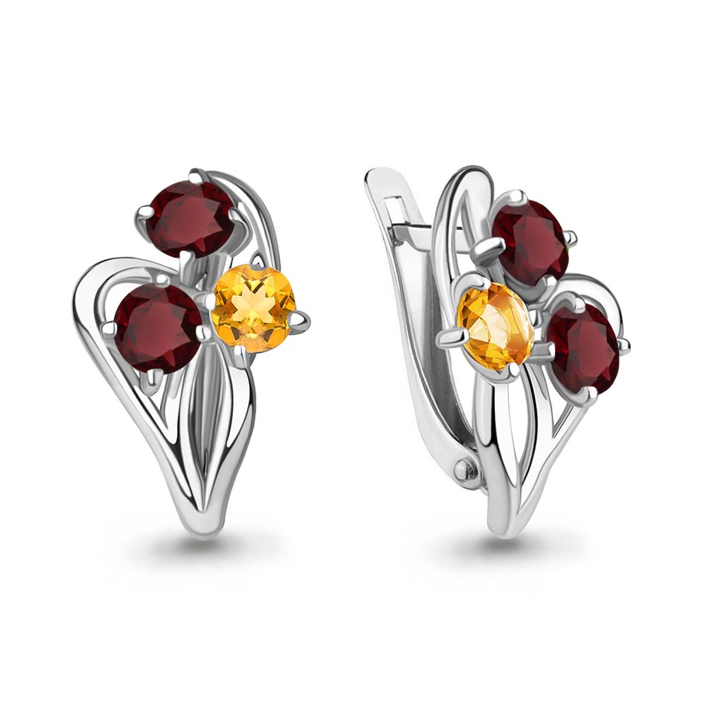 4411334 Серьги из Серебра с гранатами, цитринами