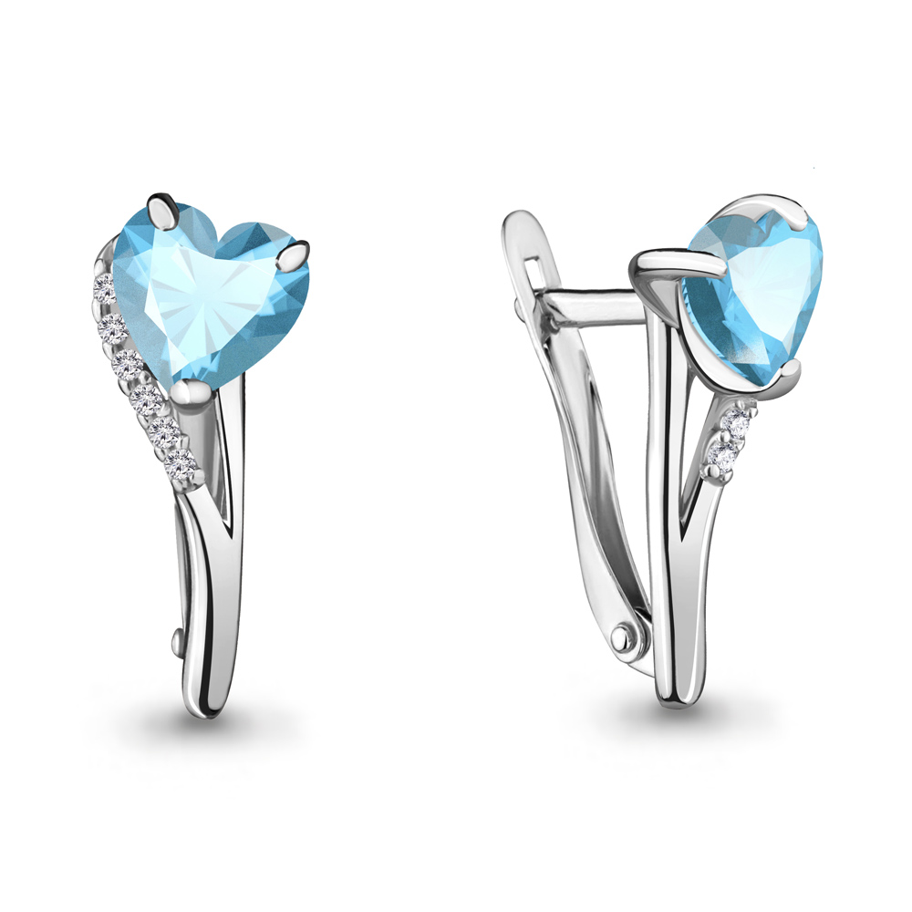 4412402А Серьги из Серебра с топазами скай блю, фианитами