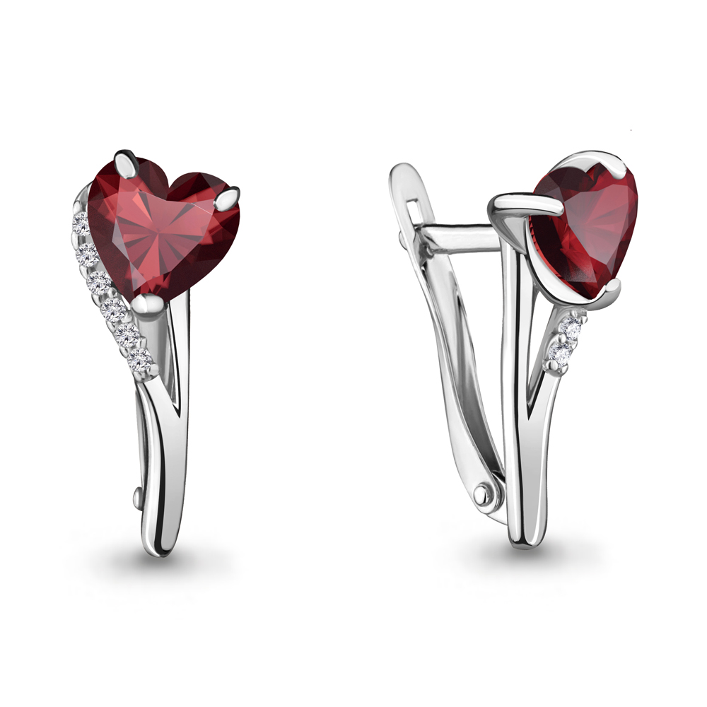 4412403А Серьги из Серебра с гранатами, фианитами