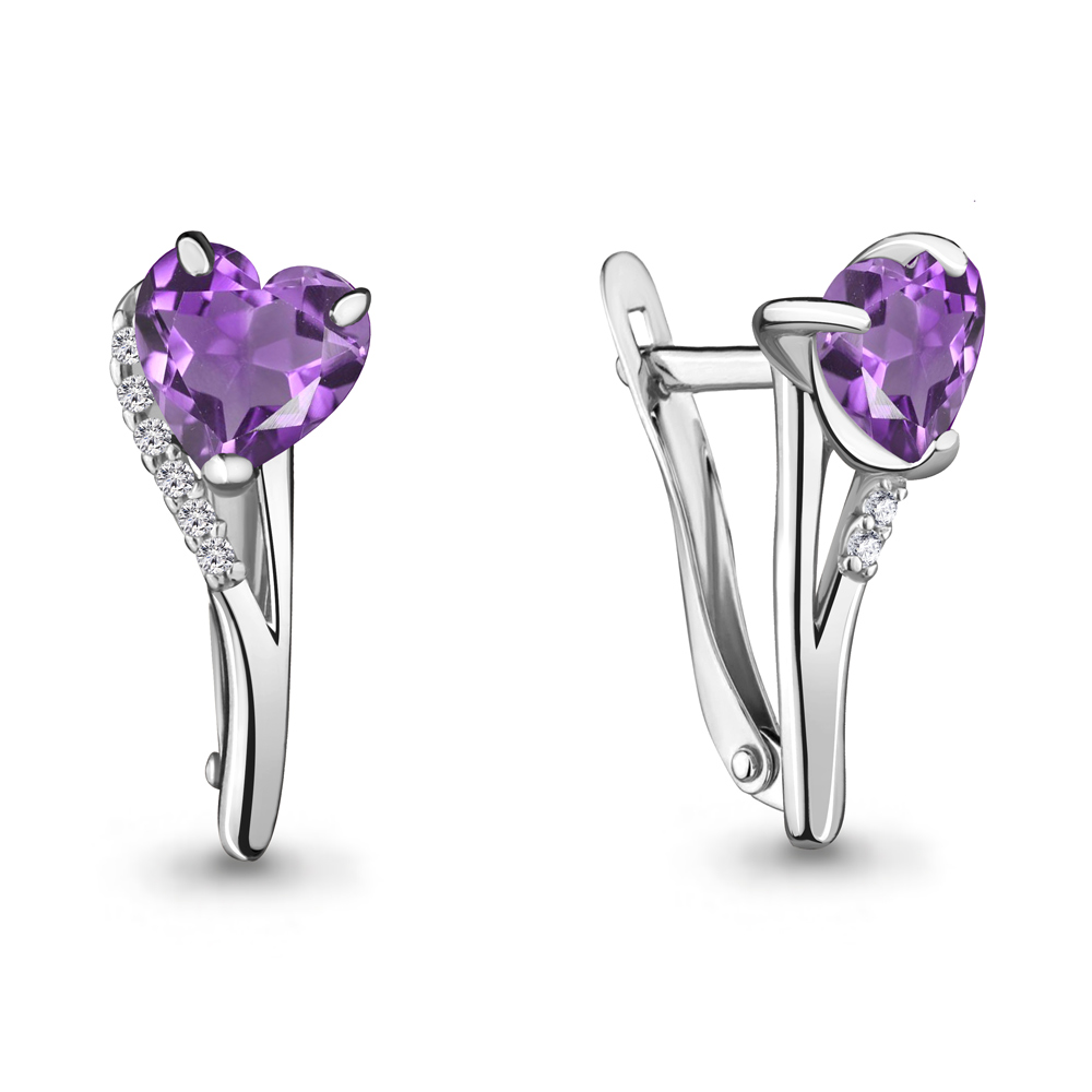 4412404А Серьги из Серебра с аметистами, фианитами