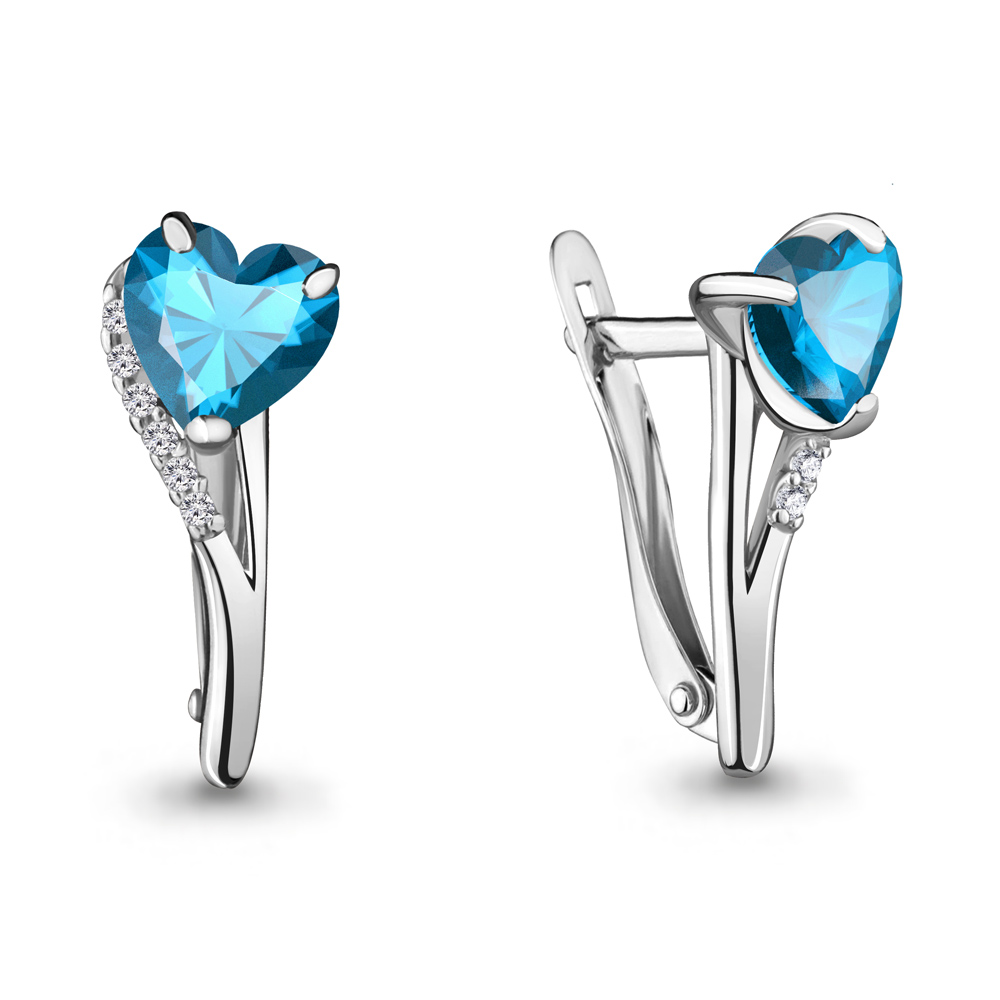 4412405А Серьги из Серебра с топазами свисс блю, фианитами