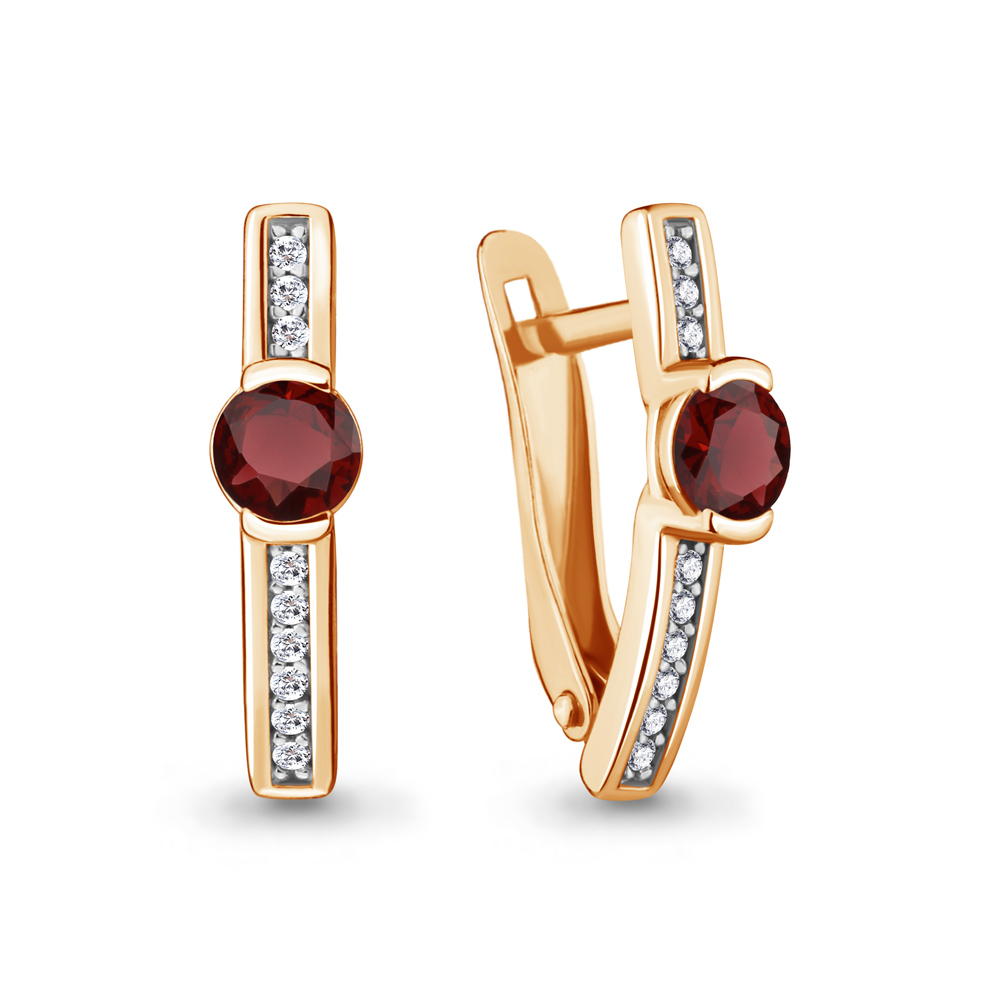 4412503А Серьги из Золота с гранатами, фианитами