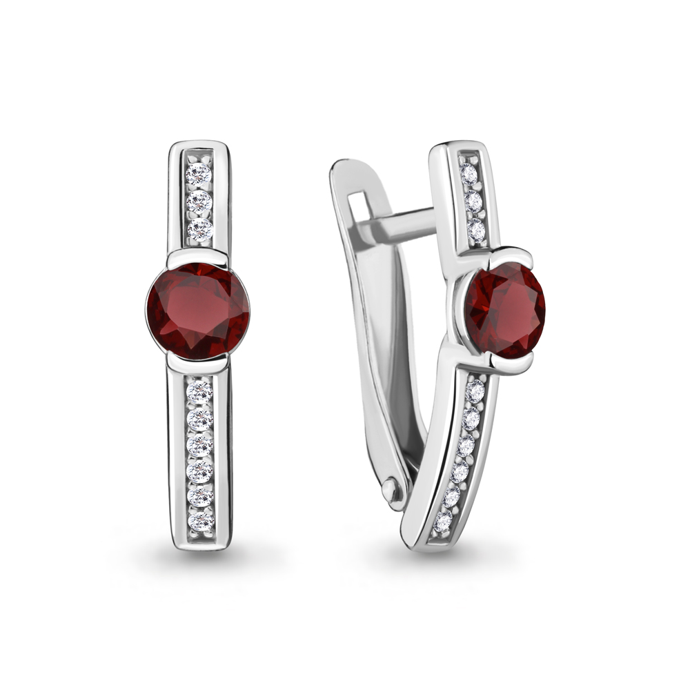 4412503А Серьги из Серебра с гранатами, фианитами