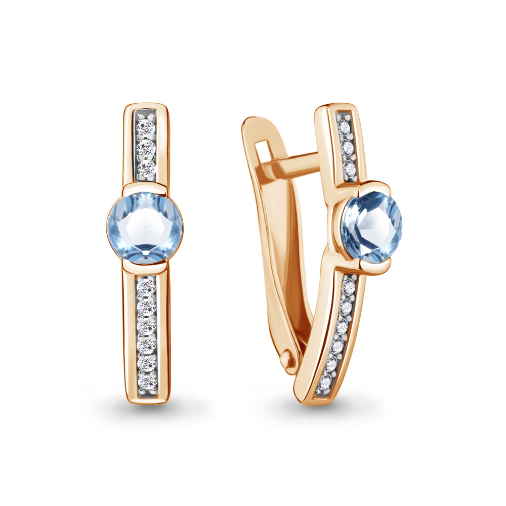 4412505А Серьги из Золота с топазами свисс блю, фианитами