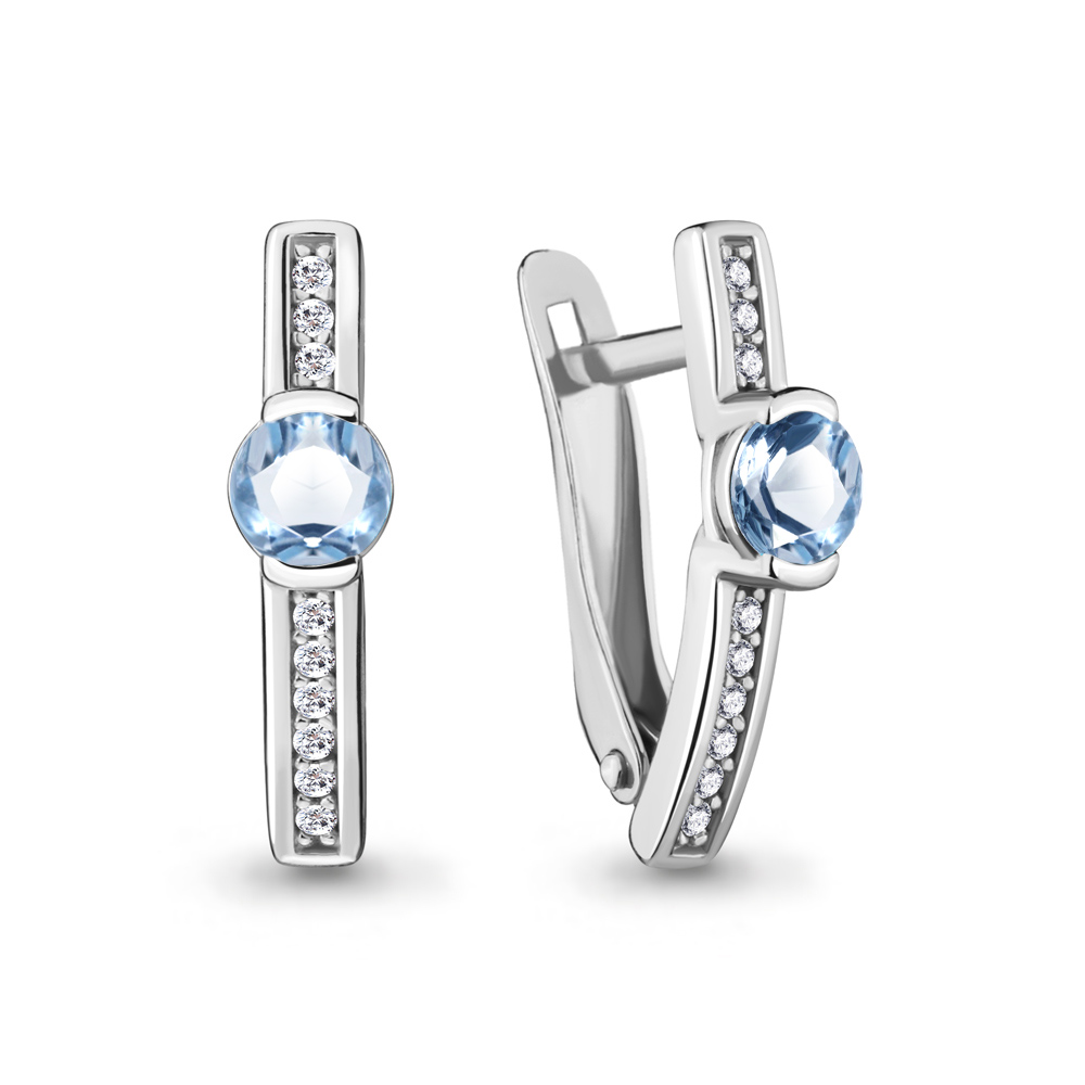 4412505А Серьги из Серебра с топазами свисс блю, фианитами