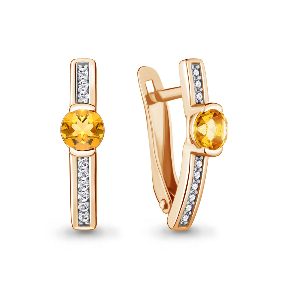 4412506А Серьги из Золота с фианитами, цитринами