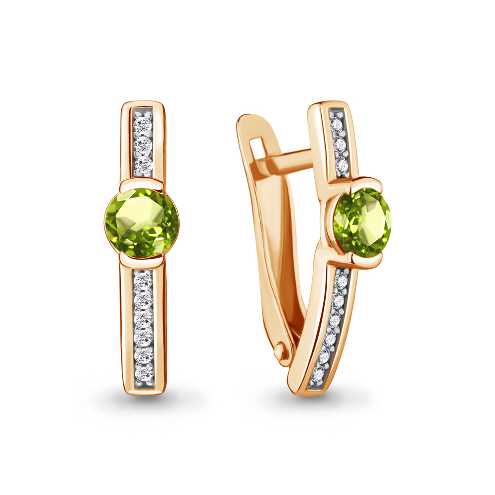 4412507А Серьги из Золота с фианитами, хризолитами