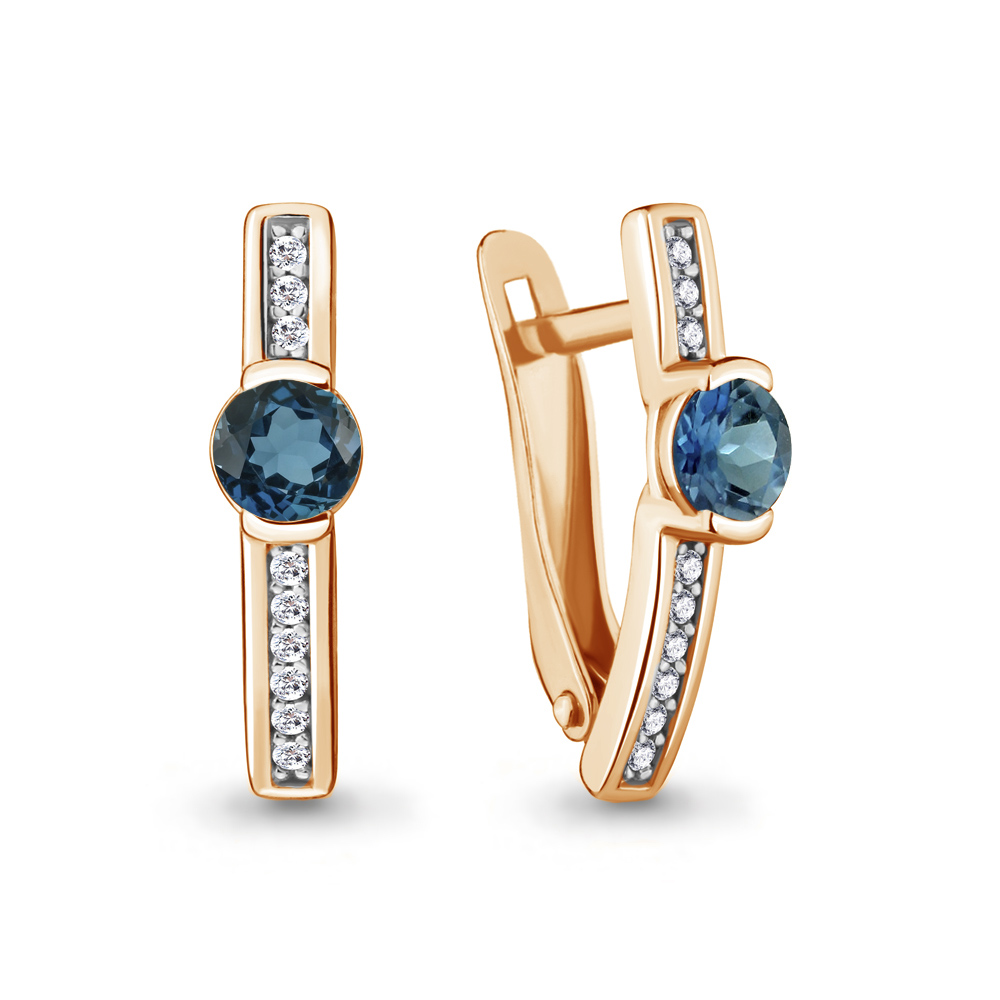 4412508А Серьги из Золота с топазами лондон блю, фианитами