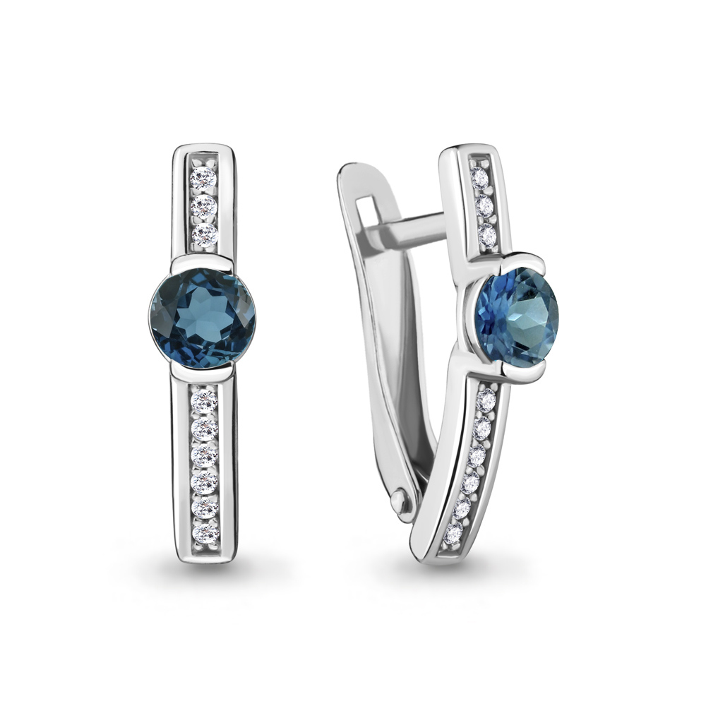 4412508А Серьги из Серебра с топазами лондон блю, фианитами