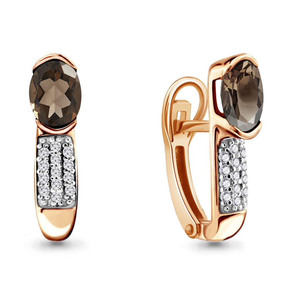 4412901А Серьги из Золота с кварцами дымчатыми, фианитами