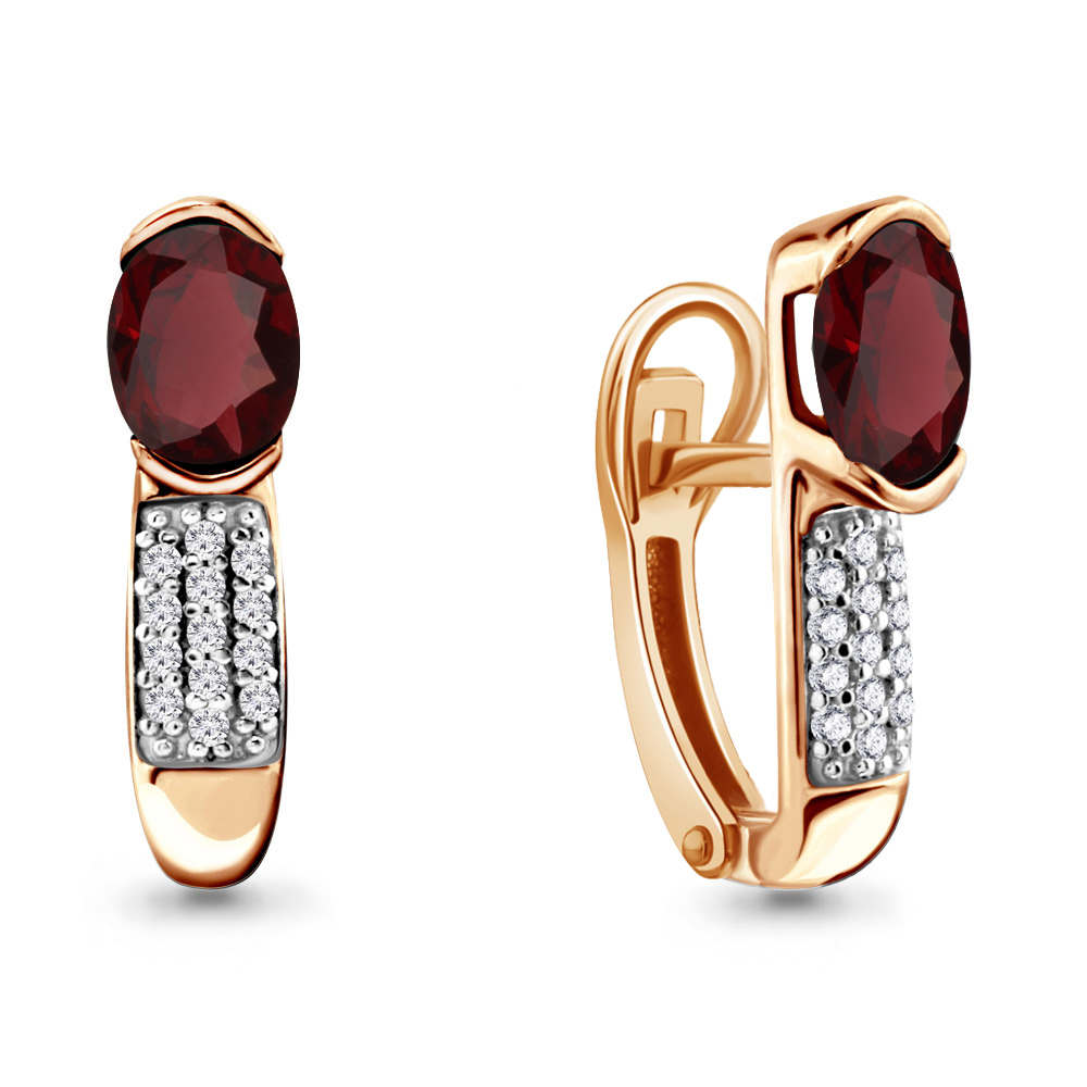 4412903А Серьги из Золота с гранатами, фианитами