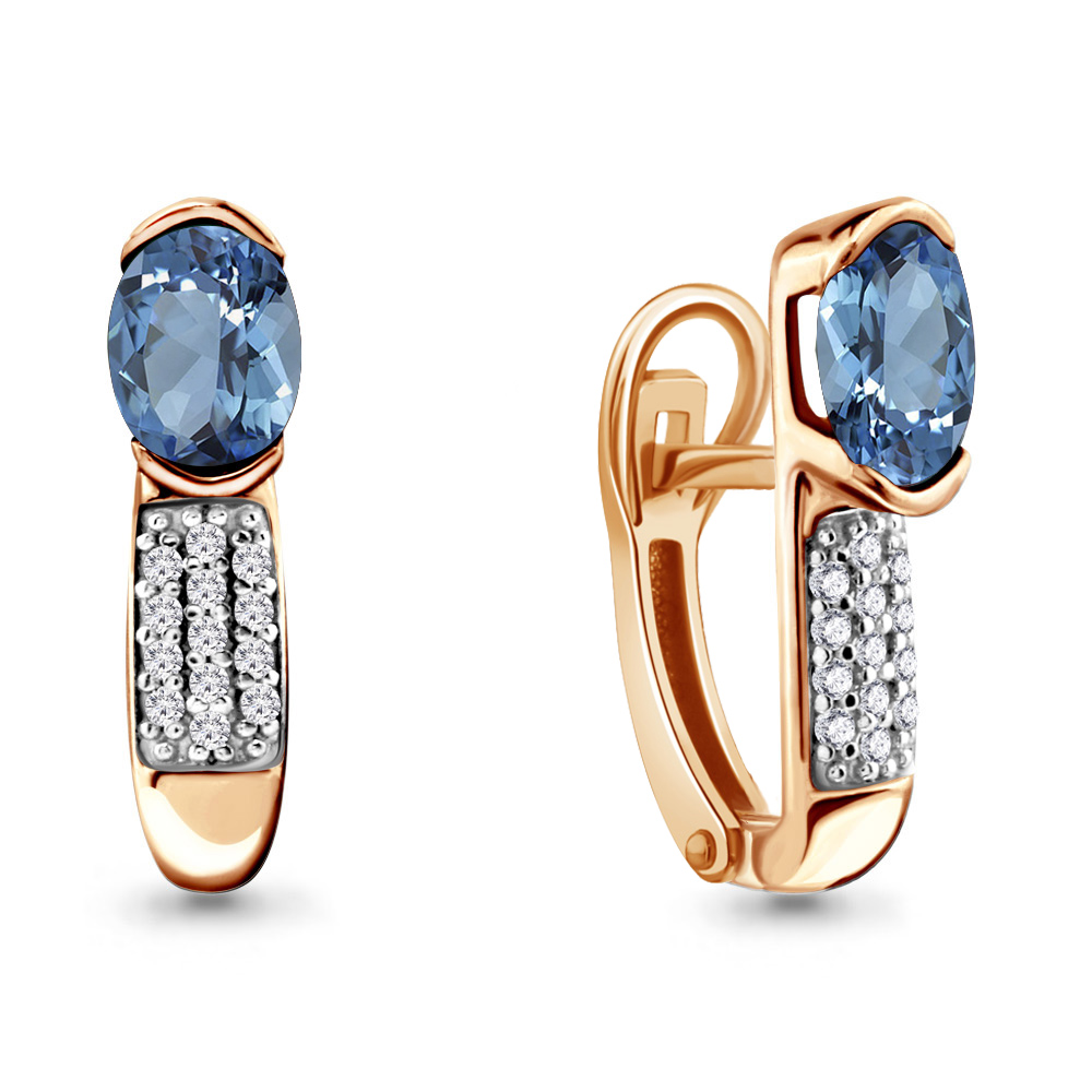 4412905А Серьги из Золота с топазами свисс блю, фианитами