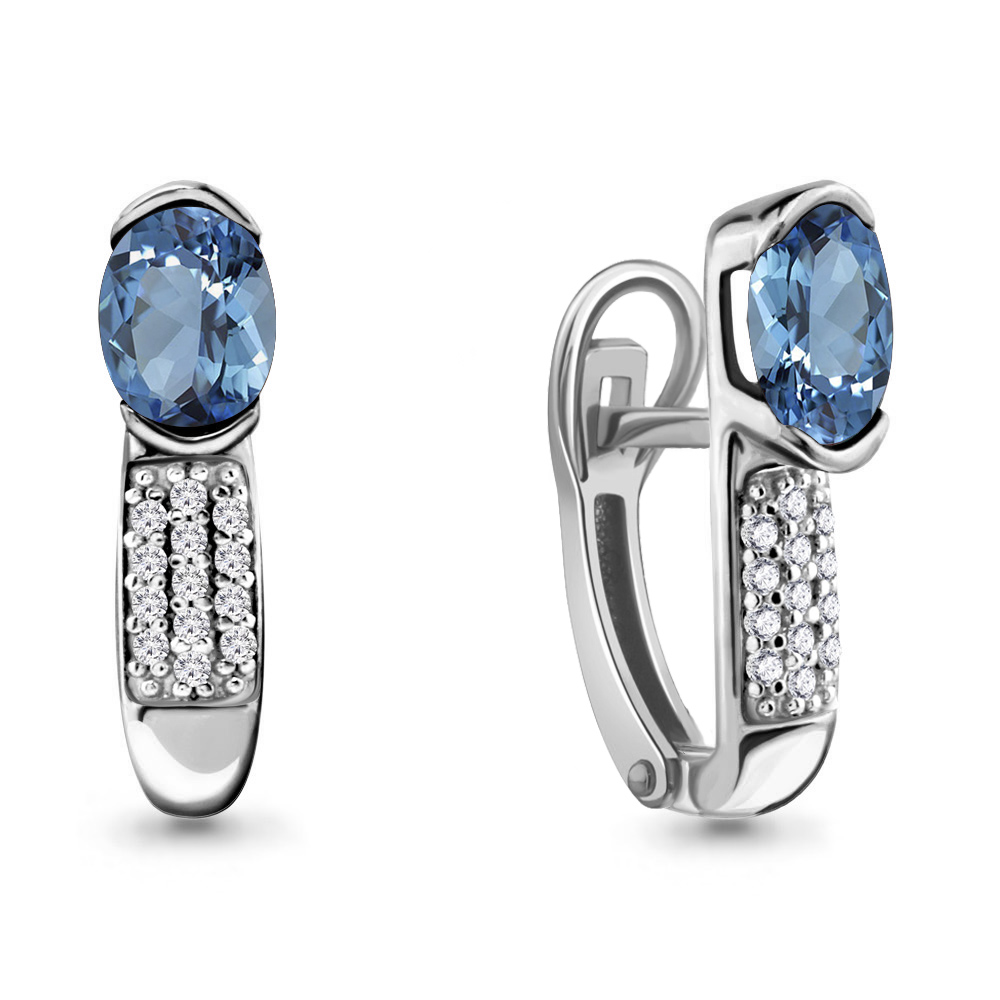 4412905А Серьги из Серебра с топазами свисс блю, фианитами