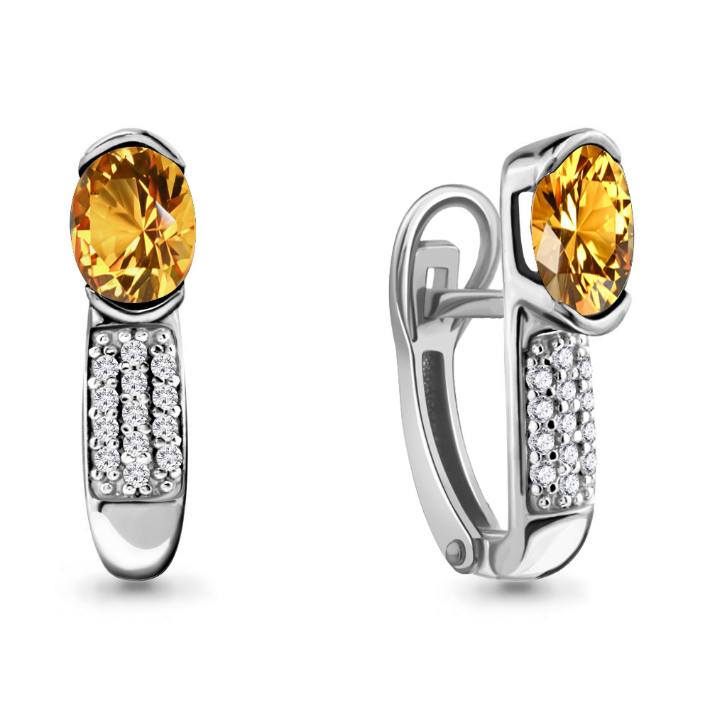 4412906А Серьги из Серебра с фианитами, цитринами