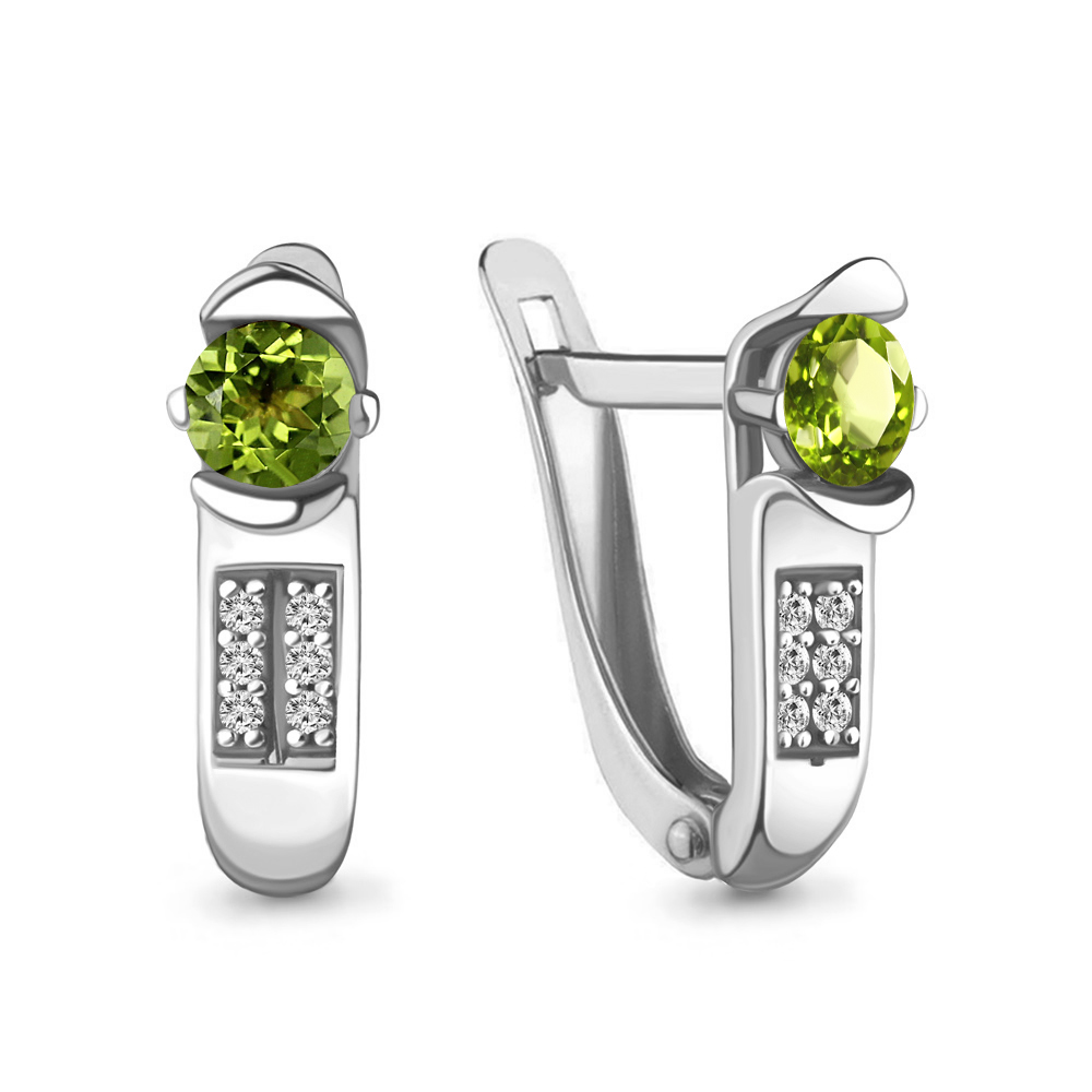 4413107А Серьги из Серебра с фианитами, хризолитами
