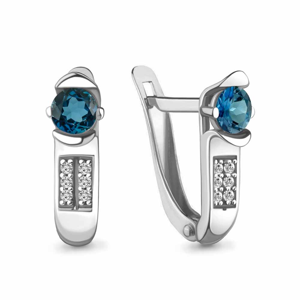 4413108А Серьги из Серебра с топазами лондон блю, фианитами