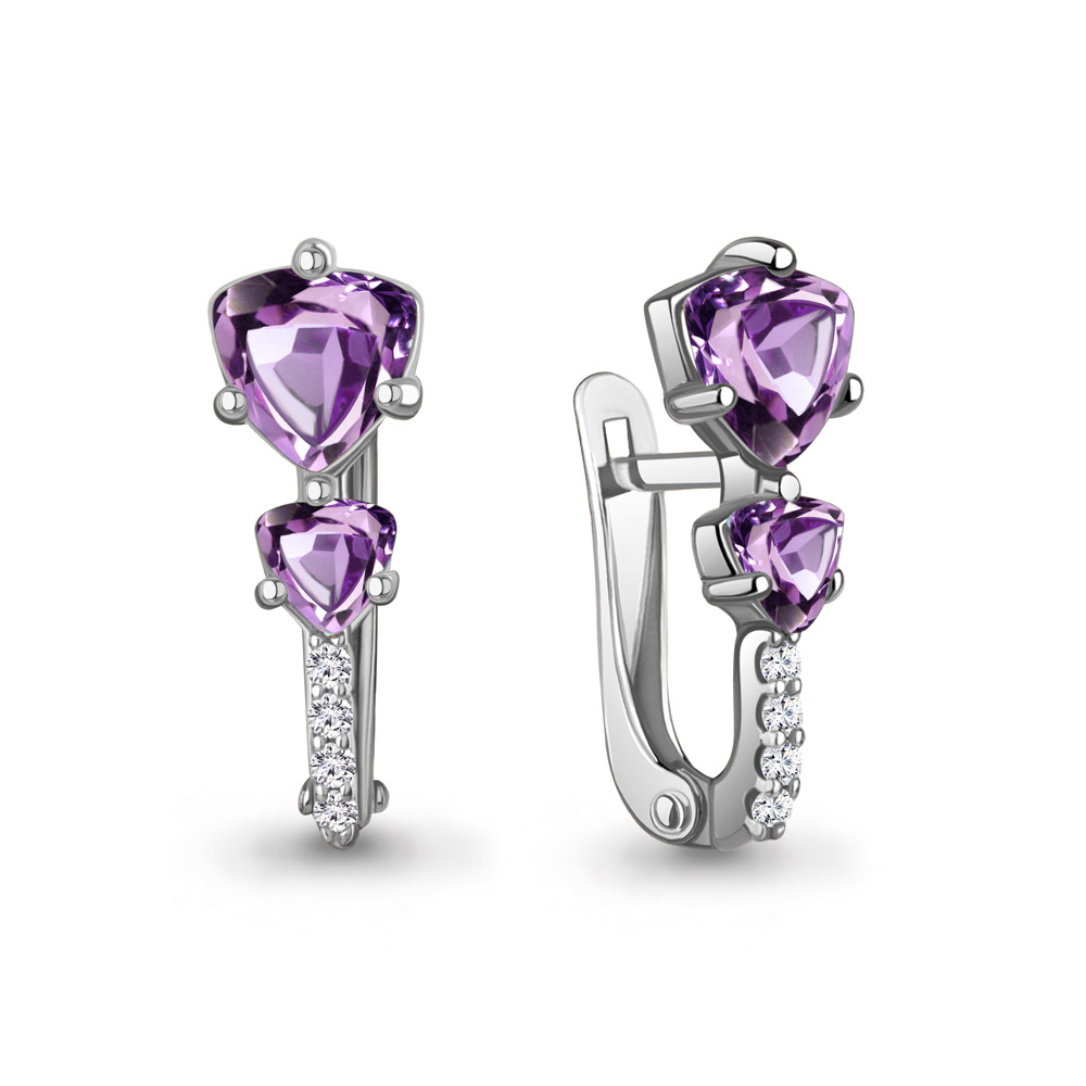 4413304А Серьги из Серебра с аметистами, фианитами