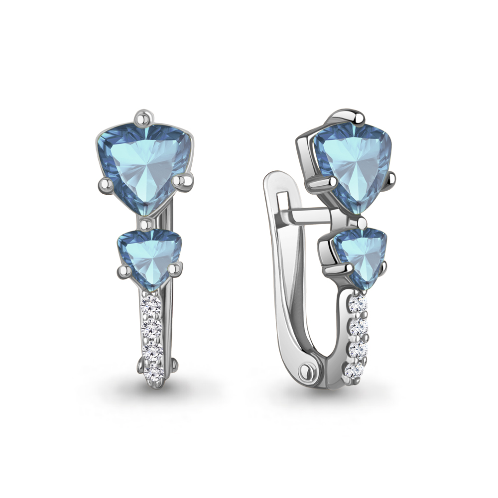 4413305А Серьги из Серебра с топазами свисс блю, фианитами